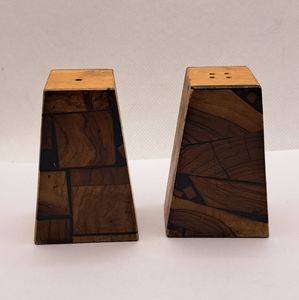 Vintage Wood Pyramid Triangle Salt & Pepper Shakers.